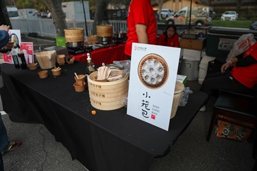 Steam dumplings container and sign for Sunny Dumplings