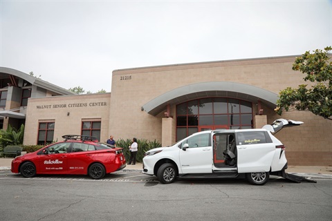 Dial a Cab cars in front of the Walnut Senior Center