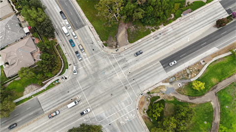 Drone picture of Grand and La Puente intersection